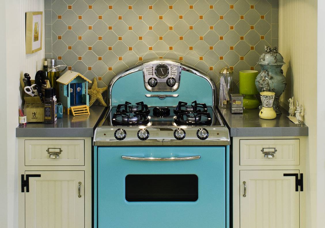 Retro aqua blue kitchen stove.