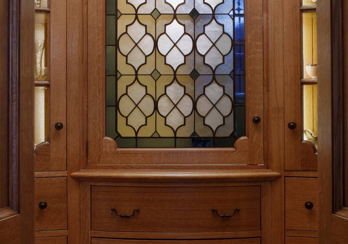 Art glass window in the butler's pantry