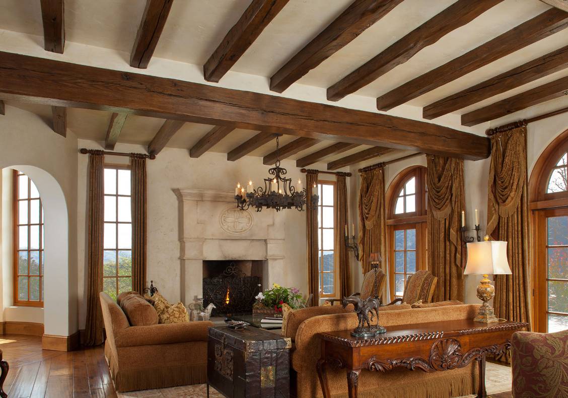 The living room fireplace was carved in San Miguel de Allende, Mexico to the architect's design.