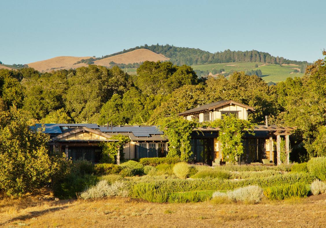 The natural materials used in the exterior also let the house sit in a hill without disturbing its milieu.
