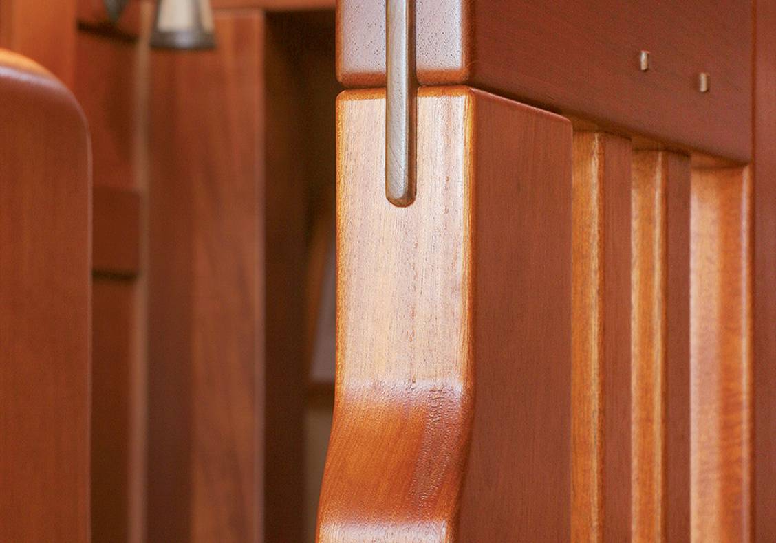 Joinery detail of custom designed stair balusters.
